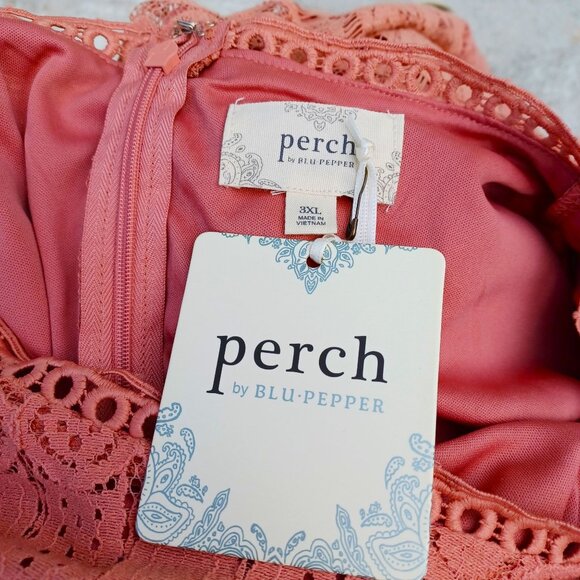 Peach Lace Short Sleeve Tunic Dress By Perch Blu Pepper 3XL With Back Zip Closur - Picture 5 of 7
